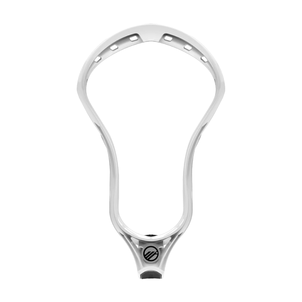 An image of the Maverik Havok 2 Lacrosse Head by Maverik, showcasing its lightweight design and distinctive circular logo at the base. It features multiple holes along the top and sides for stringing, allowing for enhanced customization. The background is transparent.